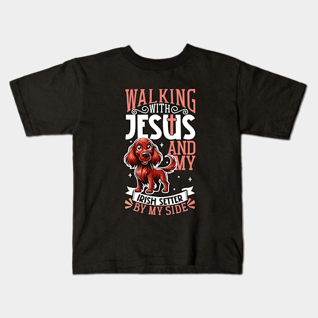 Jesus and dog - Irish Setter Kids T-Shirt by Modern Medieval Design